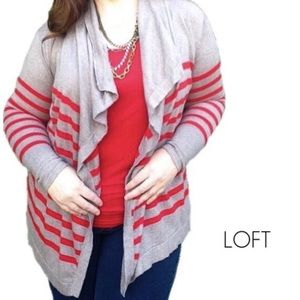 LOFT | Tapered Tan Cardigan w/ Red Stripes